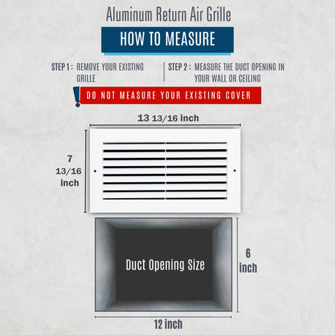 12"x6" Premium Aluminum Return Air Grille – Rust-Free HVAC Vent Cover for Wall & Ceiling | White | Out. Dim.: 13-13/16"W X 7-13/16"H