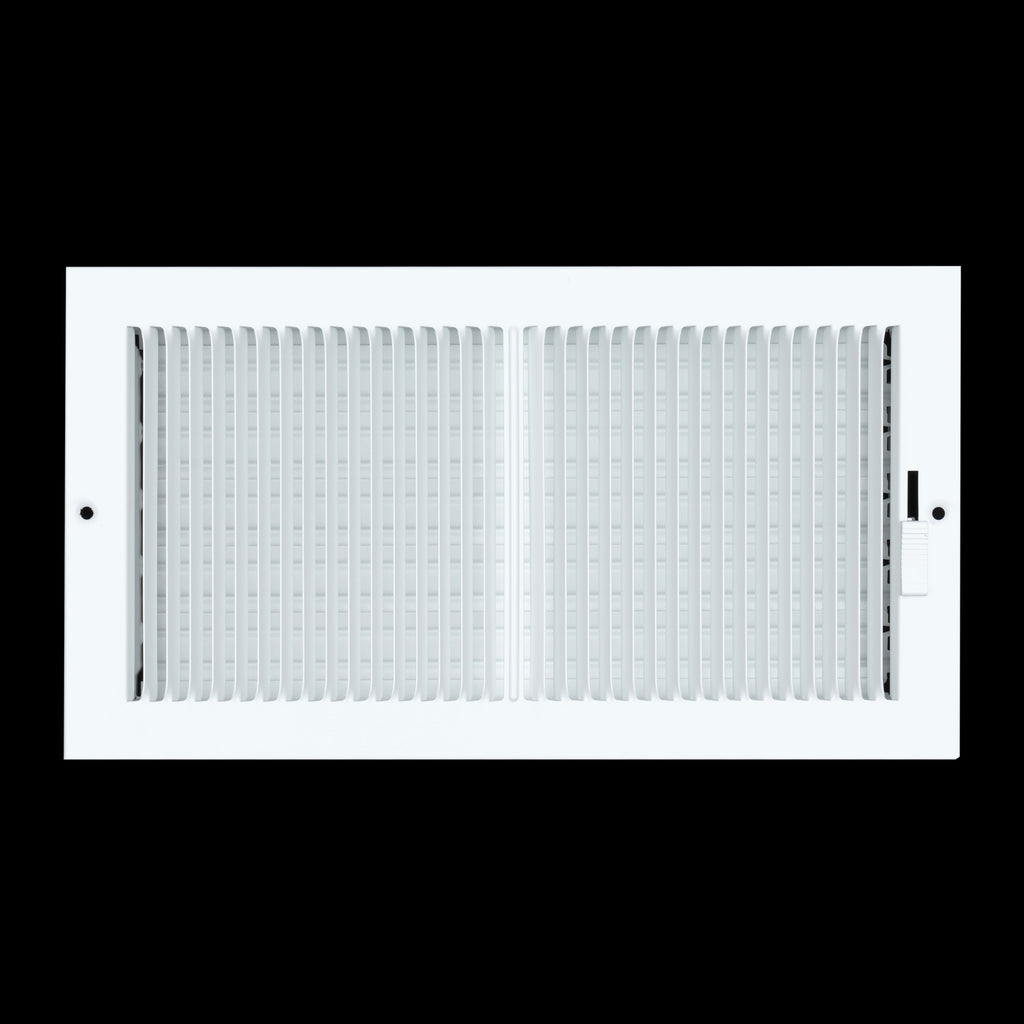 12"x6" Steel Baseboard Air Supply Grille with Multi-Shutter Damper | White | Outer Dimension: 13-1/4"W X 7-1/4"H