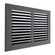 12 x 6-inch Black Steel flat stamped return grille, angled view
