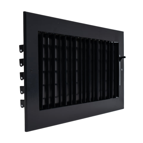 12"W x 6"H  Steel Adjustable Air Supply Grille | Register Vent Cover Grill for Sidewall and Ceiling | Black | Outer Dimensions: 13.75"W X 7.75"H for 12x6 Duct Opening