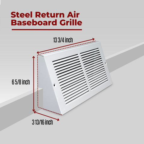 12"W x 6"H [Duct Opening] Steel Triangular Baseboard Return Air Grille | Air Register Vent Cover Grill | 3.75" Depth | White | Outer Dimensions: 13-3/4" x 6-5/8"