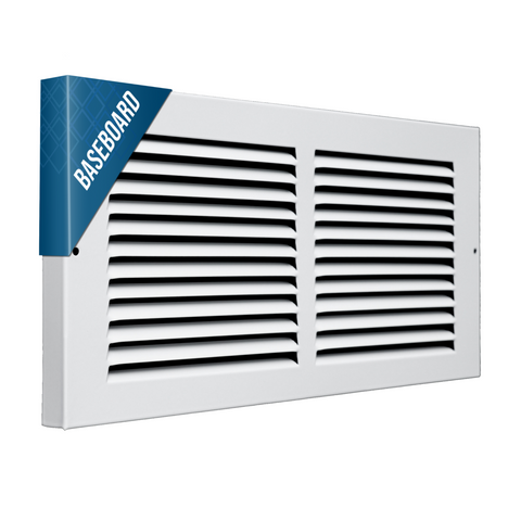 12"W x 6"H [Duct Opening] Baseboard Return Air Grille | 7/8" Margin Turnback to Fit Baseboard | White | Outer Dimensions: 13.75"W X 7.75"H