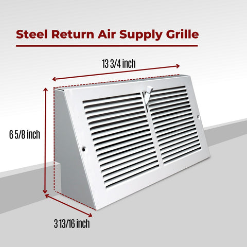 12"W x 6"H [Duct Opening] Steel Triangular Baseboard Return Air Supply Grille with Damper | 3.75" Depth | White | Outer Dimensions: 13-3/4" x 6-5/8"