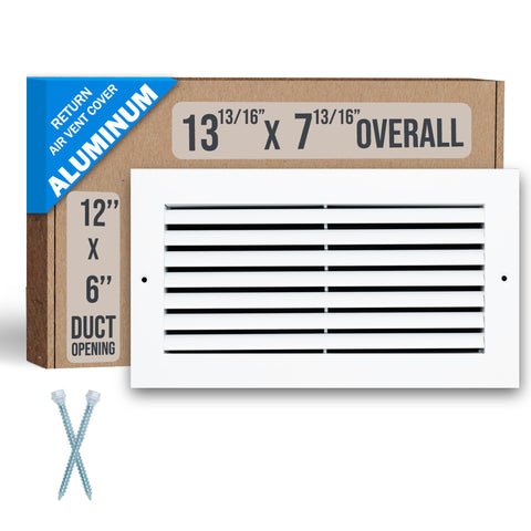12"x6" Premium Aluminum Return Air Grille – Rust-Free HVAC Vent Cover for Wall & Ceiling | White | Out. Dim.: 13-13/16"W X 7-13/16"H