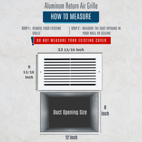 12"x8" Premium Aluminum Return Air Grille – Rust-Free HVAC Vent Cover for Wall & Ceiling | White | Out. Dim.: 13-13/16"W X 9-13/16"H