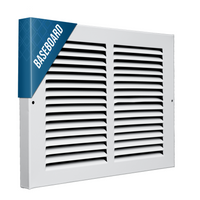 12"W x 8"H [Duct Opening] Baseboard Return Air Grille | 7/8" Margin Turnback to Fit Baseboard | White | Outer Dimensions: 13.75"W X 9.75"H