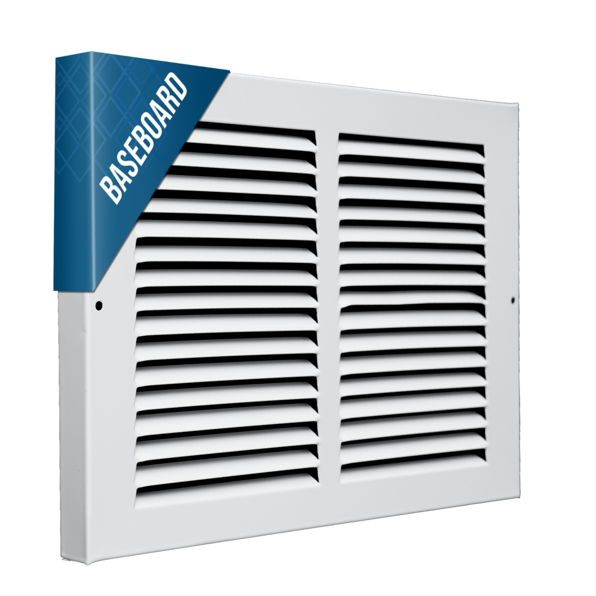 12"W x 8"H [Duct Opening] Baseboard Return Air Grille | 7/8" Margin Turnback to Fit Baseboard | White | Outer Dimensions: 13.75"W X 9.75"H