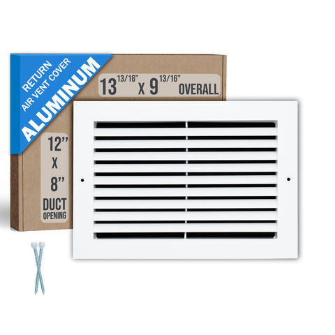 12"x8" Premium Aluminum Return Air Grille – Rust-Free HVAC Vent Cover for Wall & Ceiling | White | Out. Dim.: 13-13/16"W X 9-13/16"H