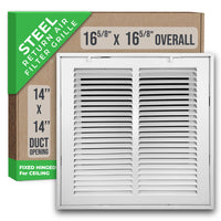 14" X 14" Duct Opening | Steel Return Air Filter Grille [Fixed Hinged] for Sidewall and Ceiling | Outer Dimensions: 16 5/8"W X 16 5/8"H