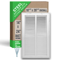 14" X 24" Duct Opening | Steel Return Air Filter Grille [Fixed Hinged] for Sidewall and Ceiling | Outer Dimensions: 16 5/8"W X 26 5/8"H