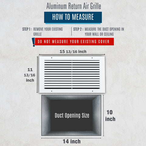 14"x10" Premium Aluminum Return Air Grille – Rust-Free HVAC Vent Cover for Wall & Ceiling | White | Out. Dim.: 15-13/16"W X 11-13/16"H