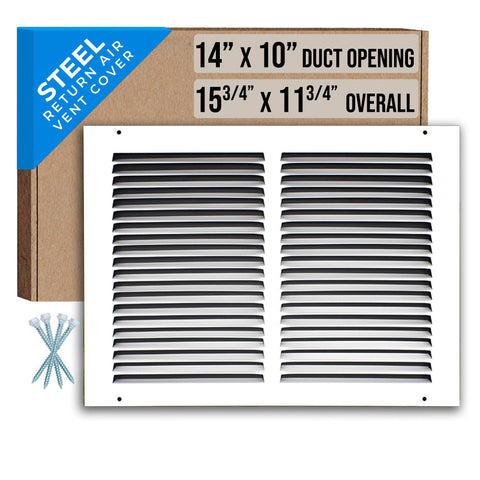 14" X 10" Duct Opening | Steel Return Air Grille for Sidewall and Ceiling | Outer Dimensions: 15.75"W X 11.75"H