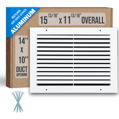 14"x10" Premium Aluminum Return Air Grille – Rust-Free HVAC Vent Cover for Wall & Ceiling | White | Out. Dim.: 15-13/16"W X 11-13/16"H