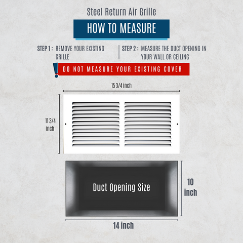 12" X 8" Duct Opening | Steel Return Air Grille for Sidewall and Ceiling | Outer Dimensions: 13.75"W X 9.75"H