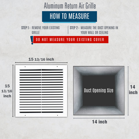 14"x14" Premium Aluminum Return Air Grille – Rust-Free HVAC Vent Cover for Wall & Ceiling | White | Out. Dim.: 15-13/16"W X 15-13/16"H