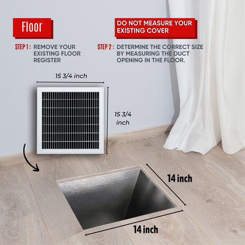 14 x 14-inch White Steel heavy duty return floor register, dimensions