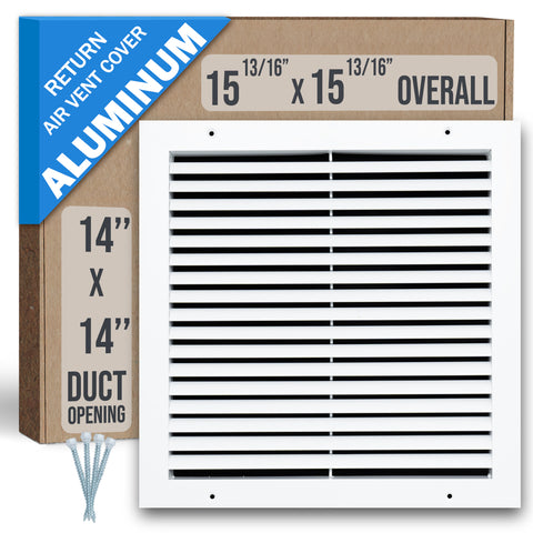 14"x14" Premium Aluminum Return Air Grille – Rust-Free HVAC Vent Cover for Wall & Ceiling | White | Out. Dim.: 15-13/16"W X 15-13/16"H