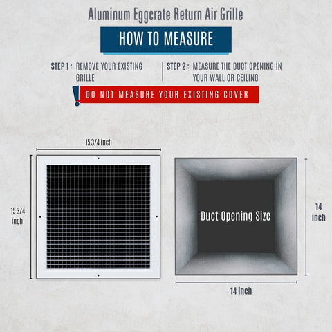 14" x 14" [Duct Opening] Aluminum Return Air Grille | Rust Proof Eggcrate Vent Cover Grill for Sidewall and Ceiling, White | Outer Dimensions: 15.75" X 15.75"
