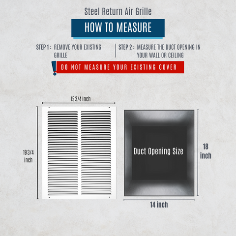 14" X 18" Duct Opening | Steel Return Air Grille for Sidewall and Ceiling | Outer Dimensions: 15.75"W X 19.75"H