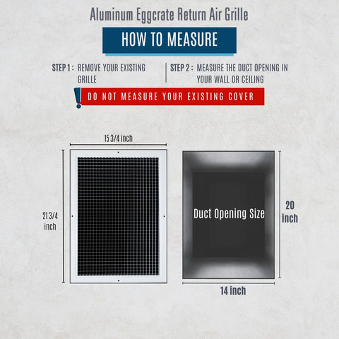 14" x 20" [Duct Opening] Aluminum Return Air Grille | Rust Proof Eggcrate Vent Cover Grill for Sidewall and Ceiling, White | Outer Dimensions: 15.75" X 21.75"