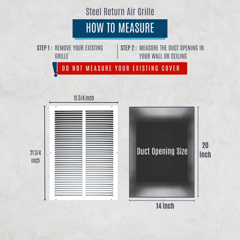 14" X 20" Duct Opening | Steel Return Air Grille for Sidewall and Ceiling | Outer Dimensions: 15.75"W X 21.75"H