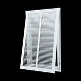 14"x24" White Steel Return Air Filter Grille, Fixed Hinged, for 1-Inch Filters