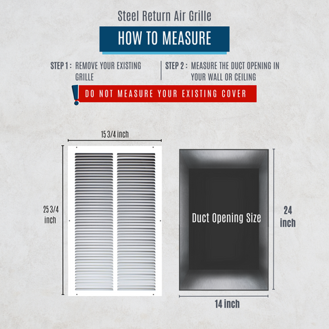 14" X 24" Duct Opening | Steel Return Air Grille for Sidewall and Ceiling | Outer Dimensions: 15.75"W X 25.75"H