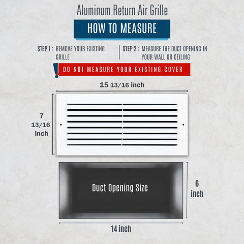 14"x6" Premium Aluminum Return Air Grille – Rust-Free HVAC Vent Cover for Wall & Ceiling | White | Out. Dim.: 15-13/16"W X 7-13/16"H