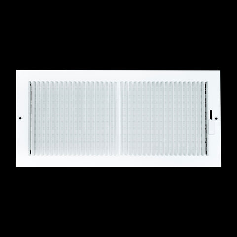 14"W x 6"H [Duct Opening] Steel Baseboard Air Supply Grille with Multi-shutter Damper | White | Outer Dimensions: 14-1/4" x 7-1/4"