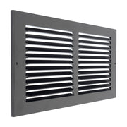 14 x 6-inch Black Steel flat stamped return grille, angled view