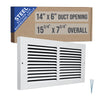 14"W x 6"H [Duct Opening] Baseboard Return Air Grille | 7/8" Margin Turnback to Fit Baseboard | White | Outer Dimensions: 15.75"W X 7.75"H