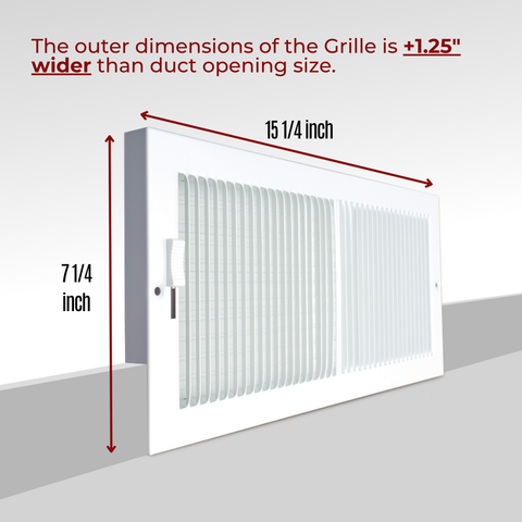 14"x6" Steel Baseboard Air Supply Grille with Multi-Shutter Damper | White | Outer Dimension: 15-1/4"W X 7-1/4"H
