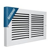14 x 6-inch White Steel baseboard return grille, angled view