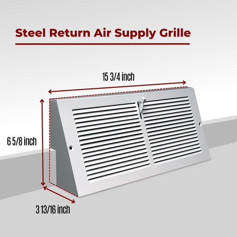 14"W x 6"H [Duct Opening] Steel Triangular Baseboard Return Air Supply Grille with Damper | 3.75" Depth | White | Outer Dimensions: 15-3/4" x 6-5/8"