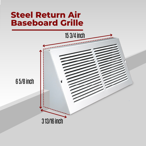 14"W x 6"H [Duct Opening] Steel Triangular Baseboard Return Air Grille | Air Register Vent Cover Grill | 3.75" Depth | White | Outer Dimensions: 15-3/4" x 6-5/8"
