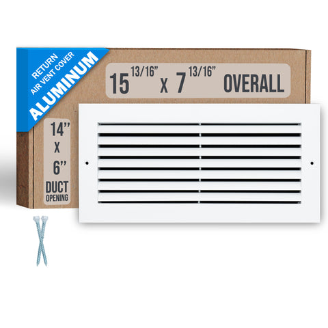 14"x6" Premium Aluminum Return Air Grille – Rust-Free HVAC Vent Cover for Wall & Ceiling | White | Out. Dim.: 15-13/16"W X 7-13/16"H