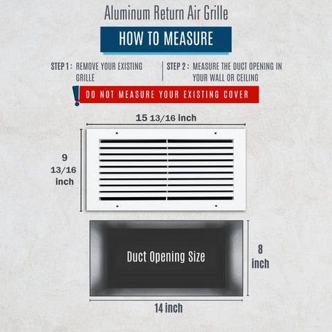 Fits 14x8 Duct Opening | Aluminum Return Air Grille by Handua | Vent Cover Grill for Sidewall and Ceiling | Rust Free | Durable Powder Coating | HVAC Cold Air Intake Grille | White