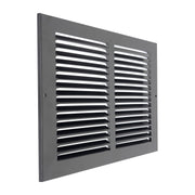 14 x 8-inch Black Steel flat stamped return grille, angled view