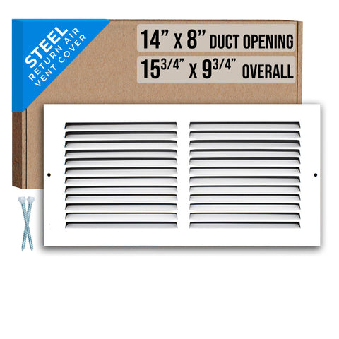 14" X 8" Duct Opening | Steel Return Air Grille for Sidewall and Ceiling | Outer Dimensions: 15.75"W X 9.75"H