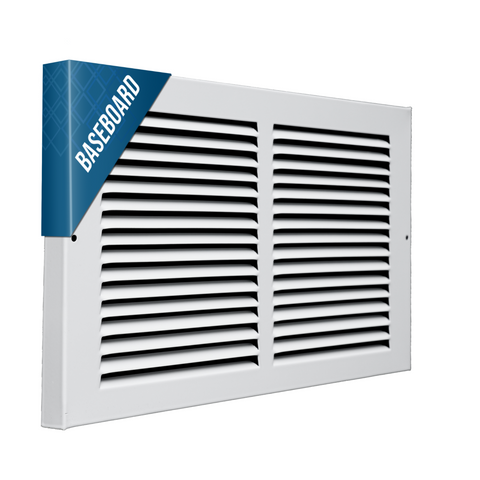 14"W x 8"H [Duct Opening] Baseboard Return Air Grille | 7/8" Margin Turnback to Fit Baseboard | White | Outer Dimensions: 15.75"W X 9.75"H