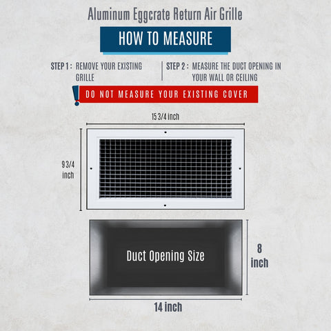 14" x 8" [Duct Opening] Aluminum Return Air Grille | Rust Proof Eggcrate Vent Cover Grill for Sidewall and Ceiling, White | Outer Dimensions: 15.75" X 9.75"
