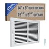 14"W x 8"H [Duct Opening] Baseboard Return Air Grille | 7/8" Margin Turnback to Fit Baseboard | White | Outer Dimensions: 15.75"W X 9.75"H