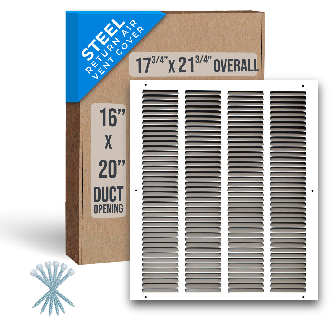 16" X 20" Duct Opening | HD Steel Return Air Grille for Sidewall and Ceiling | Outer Dimensions: 17.75"W X 21.75"H