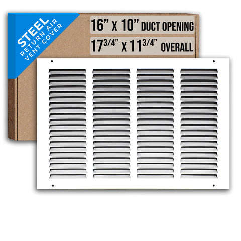 16" X 10" Duct Opening | Steel Return Air Grille for Sidewall and Ceiling | Outer Dimensions: 17.75"W X 11.75"H