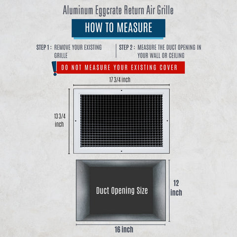 16" x 12" [Duct Opening] Aluminum Return Air Grille | Rust Proof Eggcrate Vent Cover Grill for Sidewall and Ceiling, White | Outer Dimensions: 17.75" X 13.75"