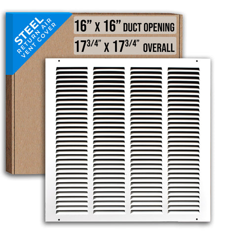 16" X 16" Duct Opening | Steel Return Air Grille for Sidewall and Ceiling | Outer Dimensions: 17.75"W X 17.75"H