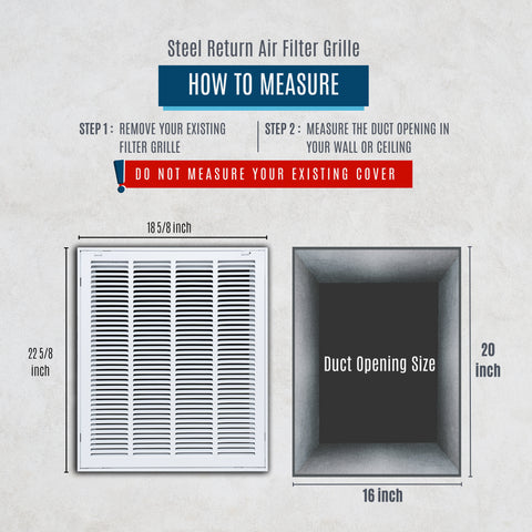 16"x20" Steel Return Air Filter Grille | Removable Door for 1" Filters | White HVAC Vent Cover | Out. Dim.: 18-5/8"W X 22-5/8"H