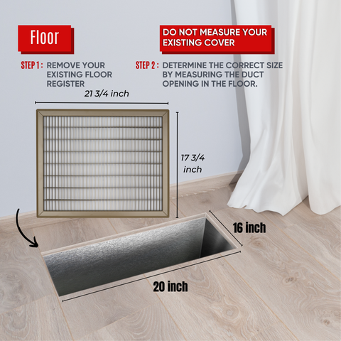 16"W x 20"H [Duct Opening] Return Air Floor Grille | Vent Cover Grill for Floor - Brown| Outer Dimensions: 17.75"W X 21.75"H