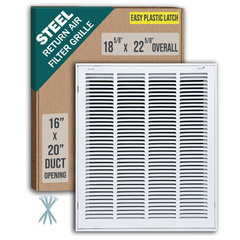 16"x20" Steel Return Air Filter Grille | Removable Door for 1" Filters | White HVAC Vent Cover | Out. Dim.: 18-5/8"W X 22-5/8"H