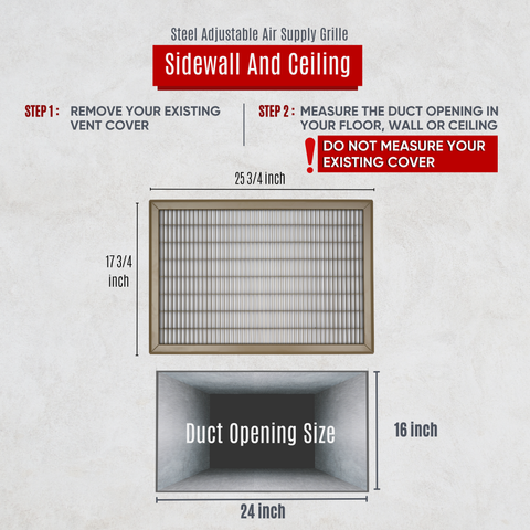 16"W x 24"H [Duct Opening] Return Air Floor Grille | Vent Cover Grill for Floor - Brown| Outer Dimensions: 17.75"W X 25.75"H